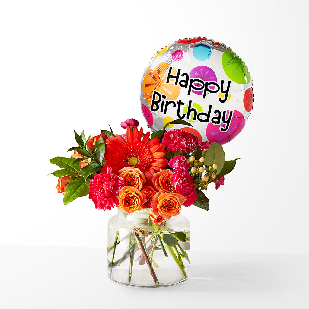 Fiesta Bouquet with Birthday Balloon – Lolas Blooms, Somerset NJ
