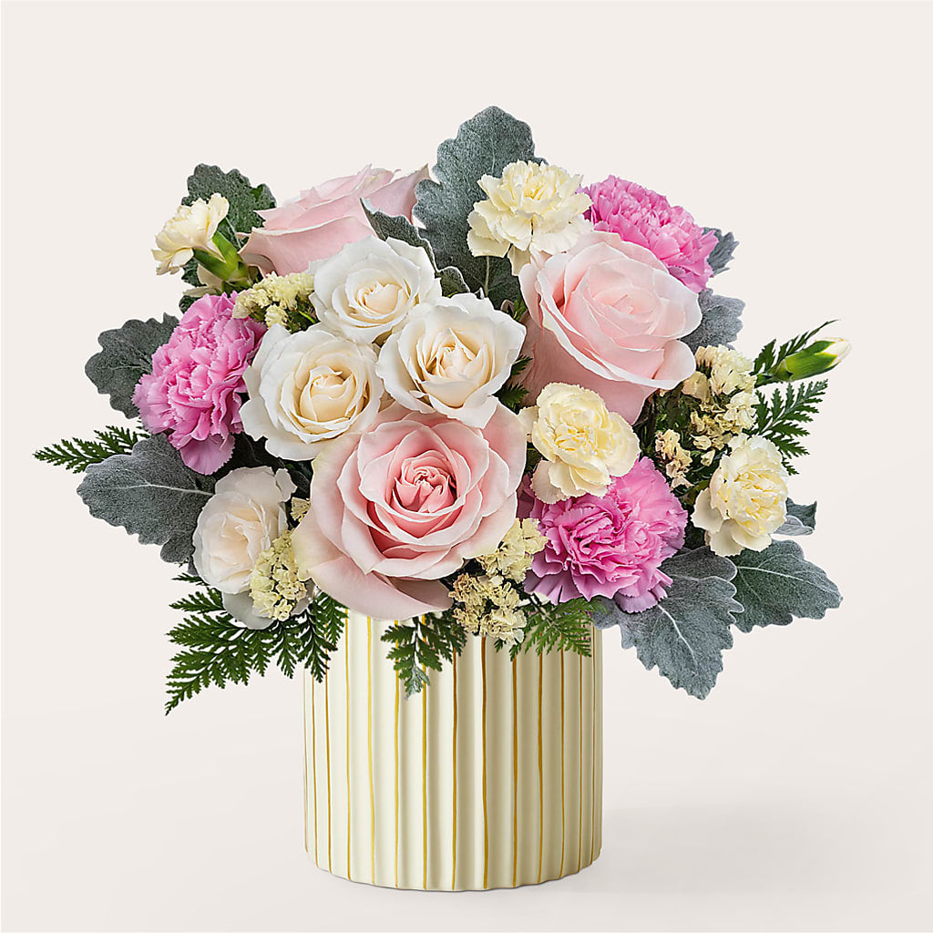 Blissful Moments Bouquet with Ivory Vase – Lolas Blooms, Somerset NJ