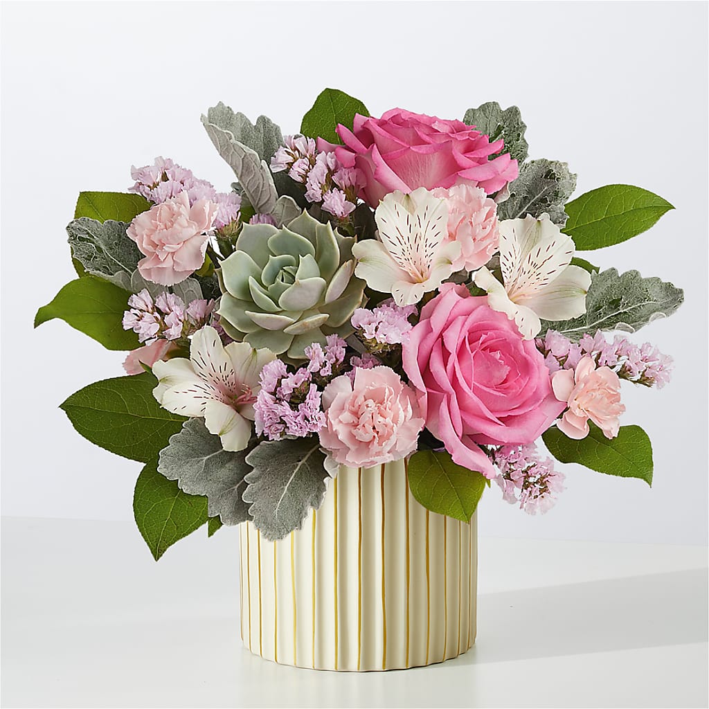 Dusty Rose Bouquet with Ivory Vase – Lolas Blooms, Somerset NJ