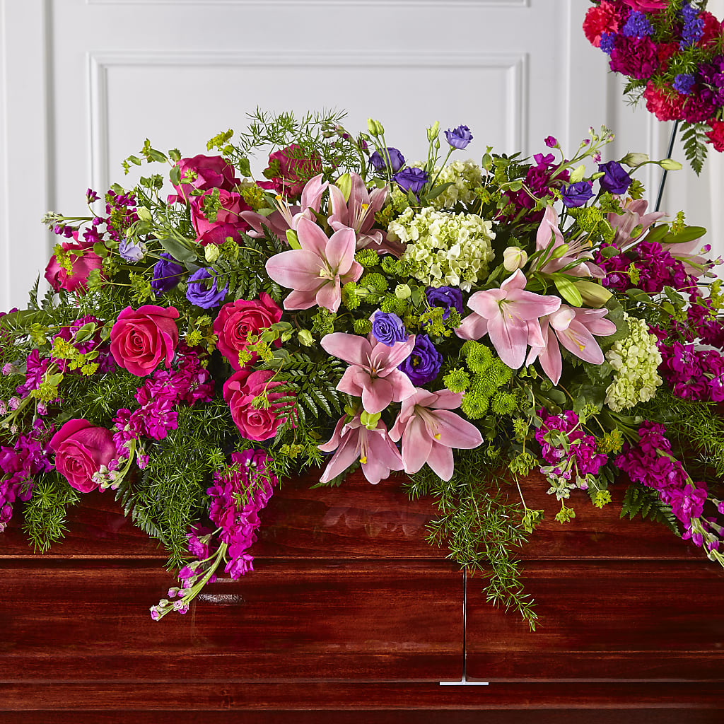 Radiant Tribute Casket Spray – Lolas Blooms, Somerset NJ