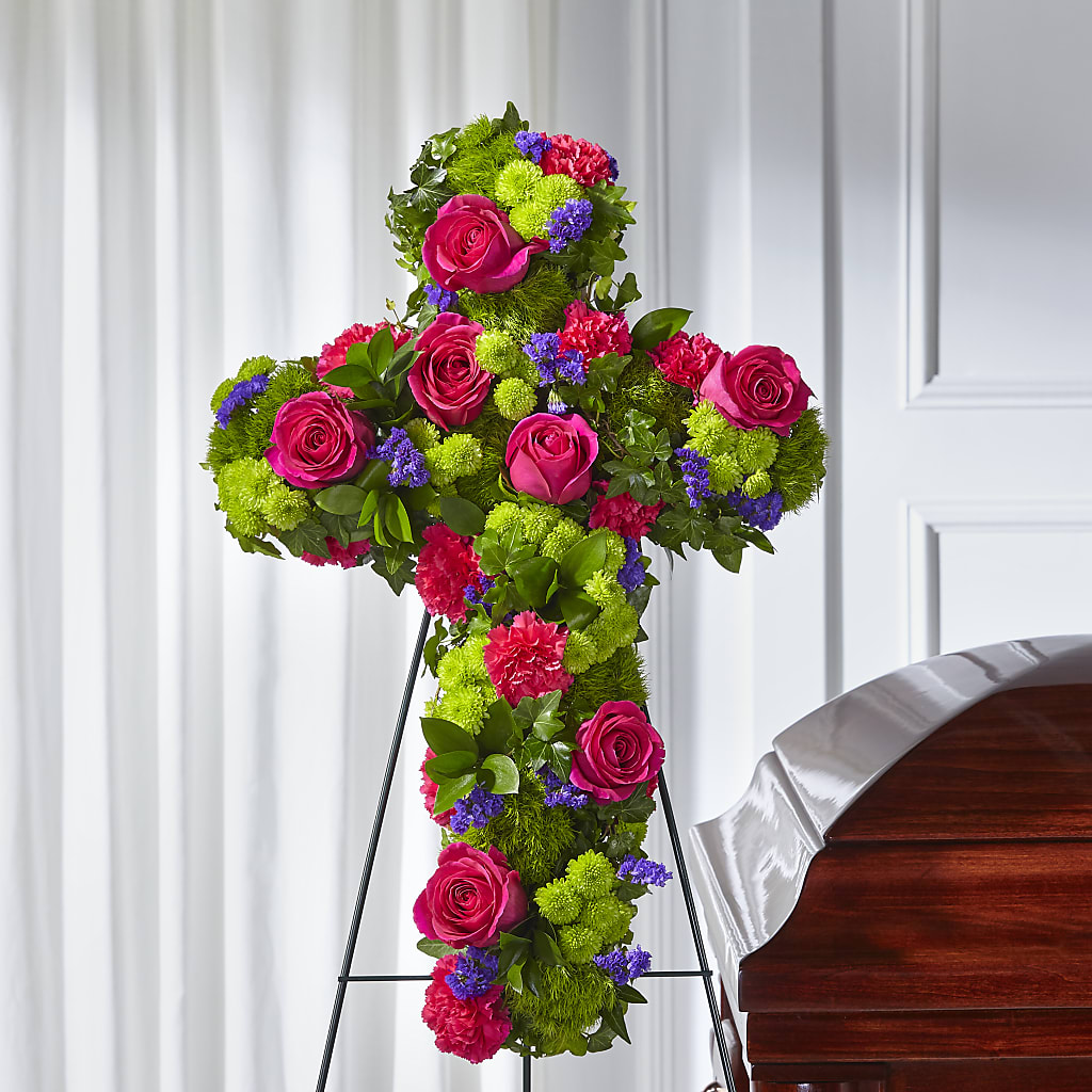 Tribute Rose Floral Cross – Lolas Blooms, Somerset NJ