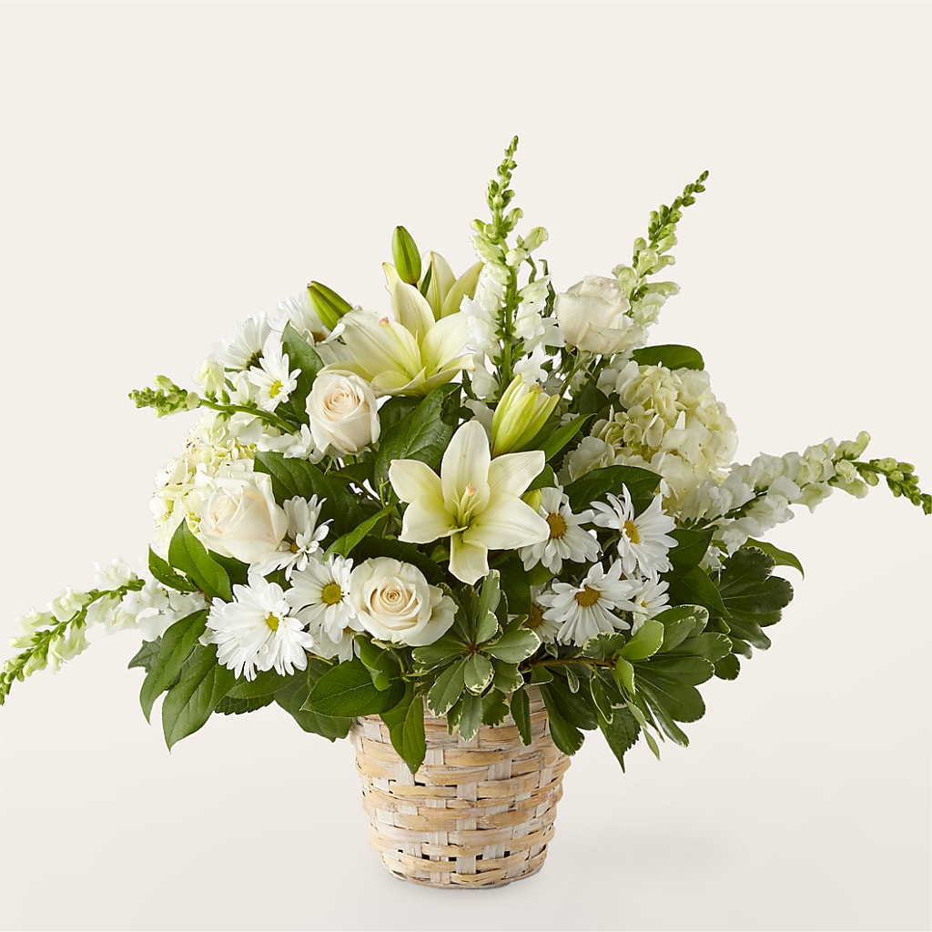 Ivory Elegance Floral Basket – Lolas Blooms, Somerset NJ