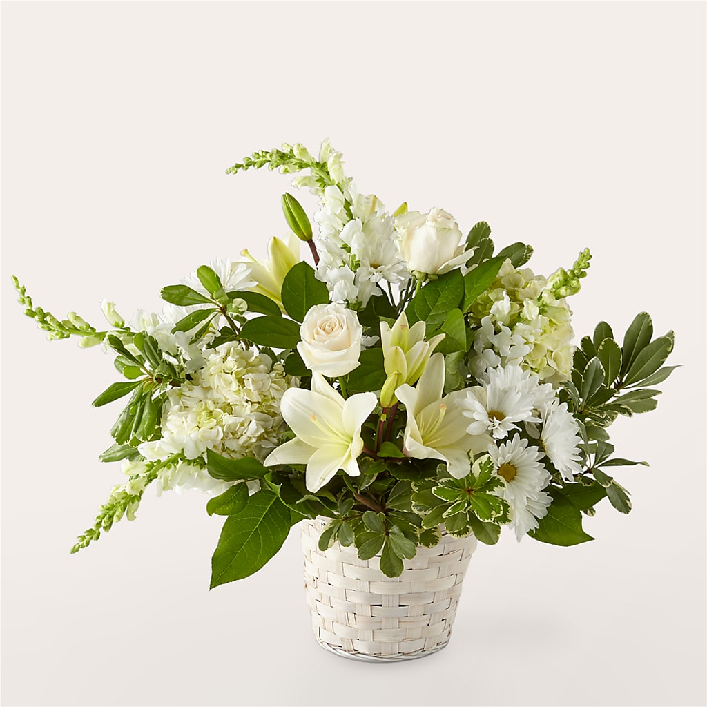 Ivory Elegance Floral Basket – Lolas Blooms, Somerset NJ