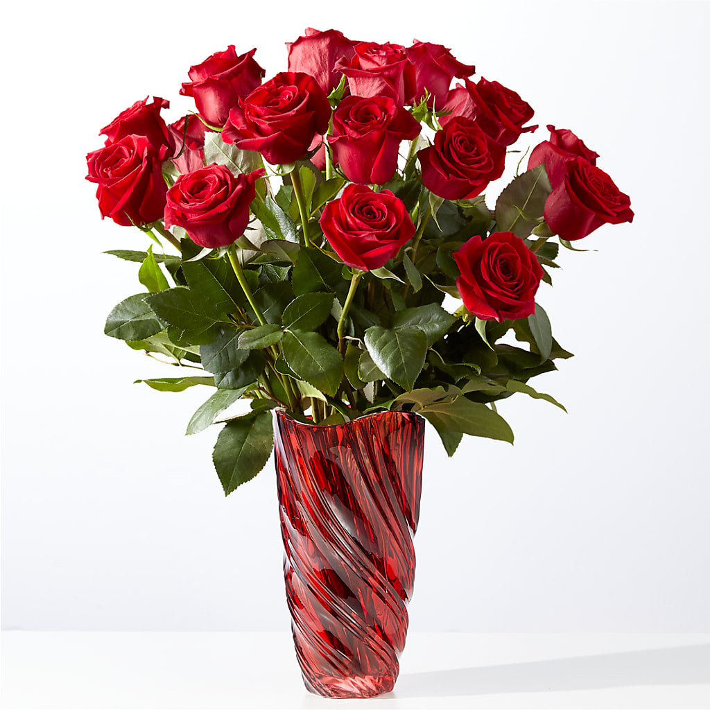 Classic Love Red Rose Bouquet with Luxe Swirl Vase – Lolas Blooms, Somerset NJ