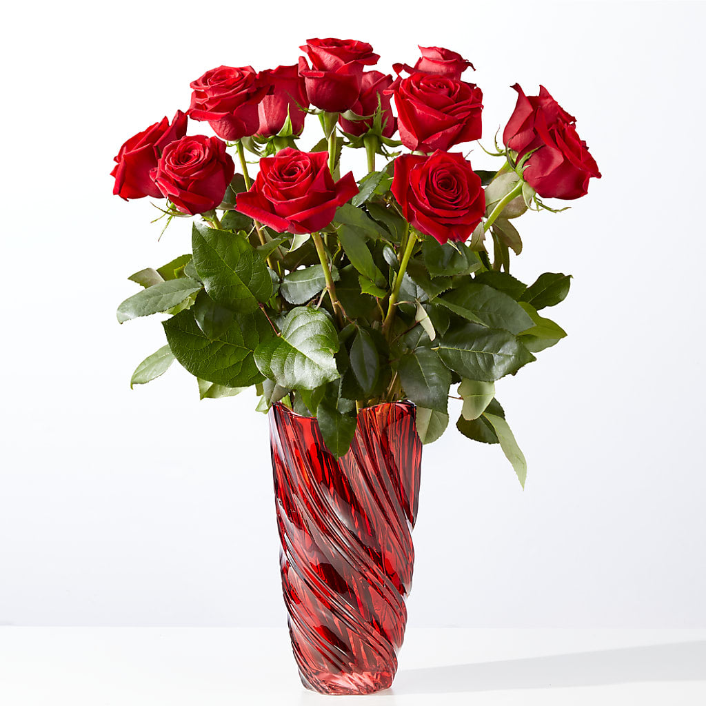 Classic Love Red Rose Bouquet with Luxe Swirl Vase – Lolas Blooms, Somerset NJ