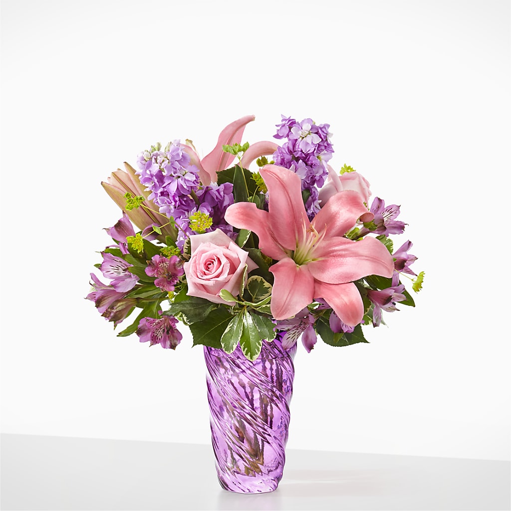 Precious Petals Bouquet with Luxe Swirl Vase – Lolas Blooms, Somerset NJ