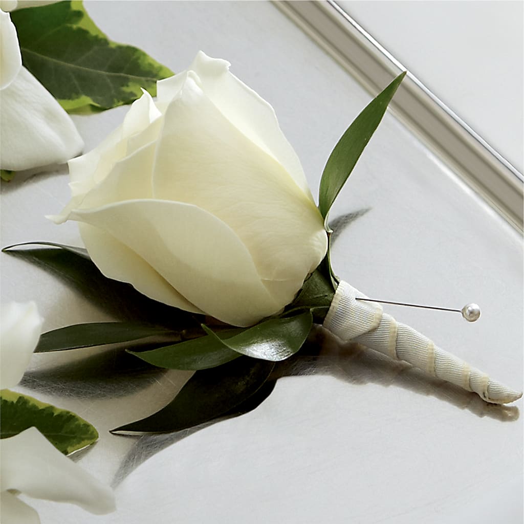 White Rose Boutonniere – Lolas Blooms, Somerset NJ