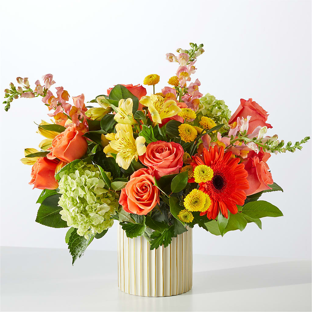 Autumn Sunshine Bouquet with Ivory Vase –  Lolas Blooms, Somerset NJ