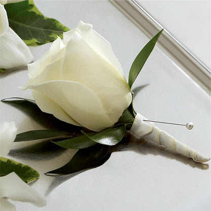 White Rose Boutonniere –  Lolas Blooms, Somerset NJ